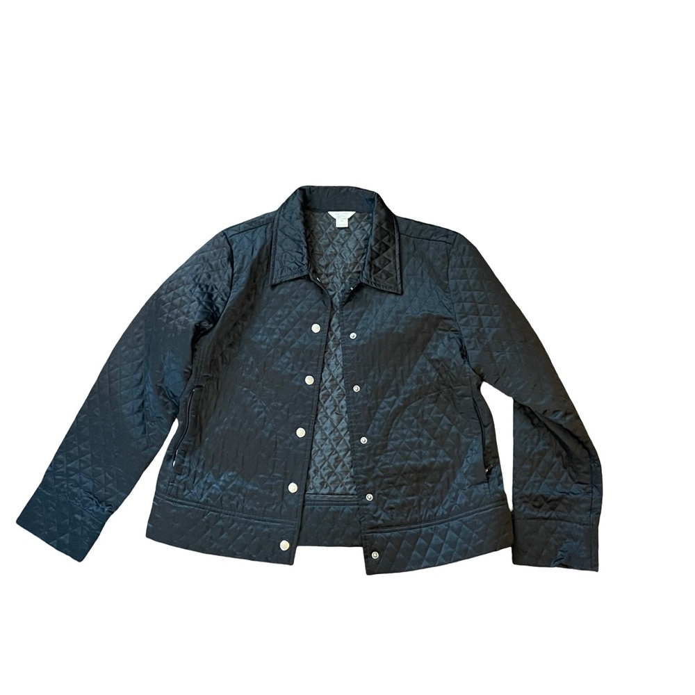 Christopher & Banks Womens Medium Quilted Jacket Black Collared‎ Zip Pockets